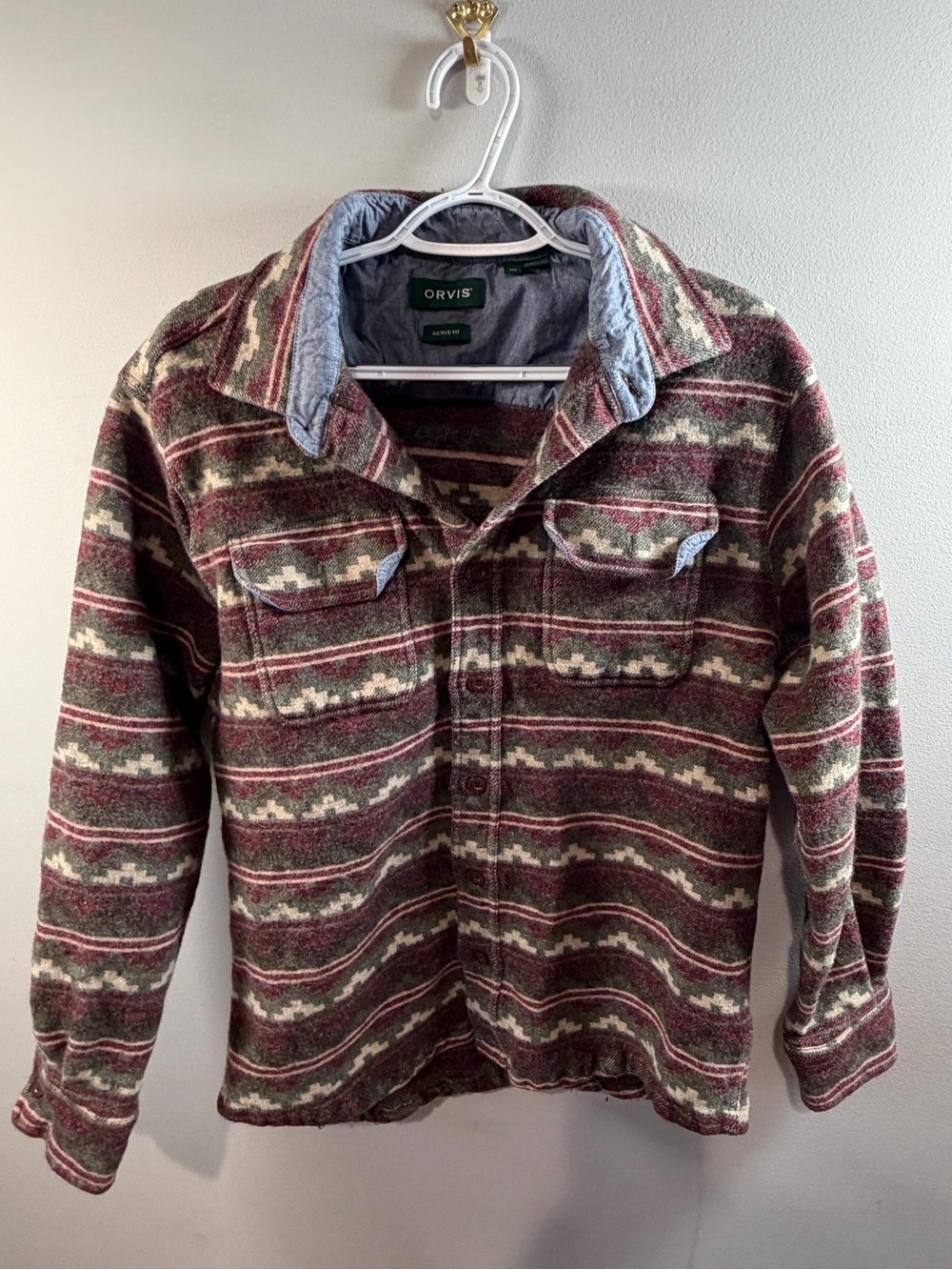 Orvis Wool Flannel Button Up Shirt Jacket Aztec Southwestern Woven Size XL